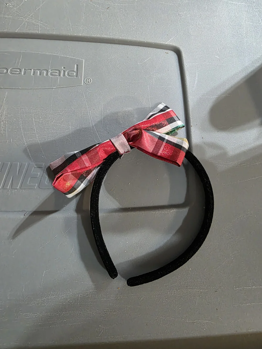 Black Headband with Red Plaid Bow